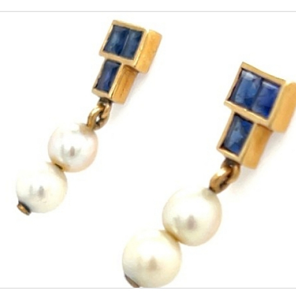 14K Sapphire Graceful Cascading Pearl Drop Earrings - Picture 2 of 3